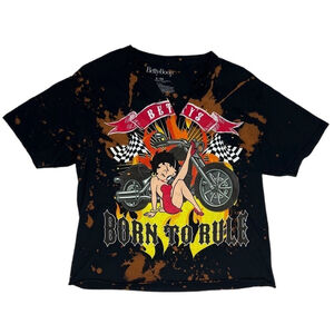 Betty Boop “Born to Rule” Motorcycle Tie-Dye Crop Top V-neck Graphic Tee - Small